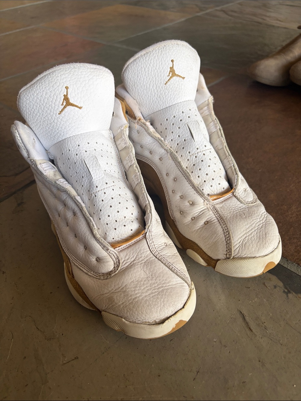Jordan White and Gold Leather Basketball Shoes